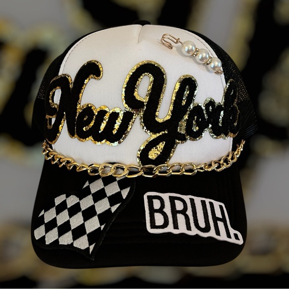 Other - Stylish Black and White Kids Cap with Gold Accents